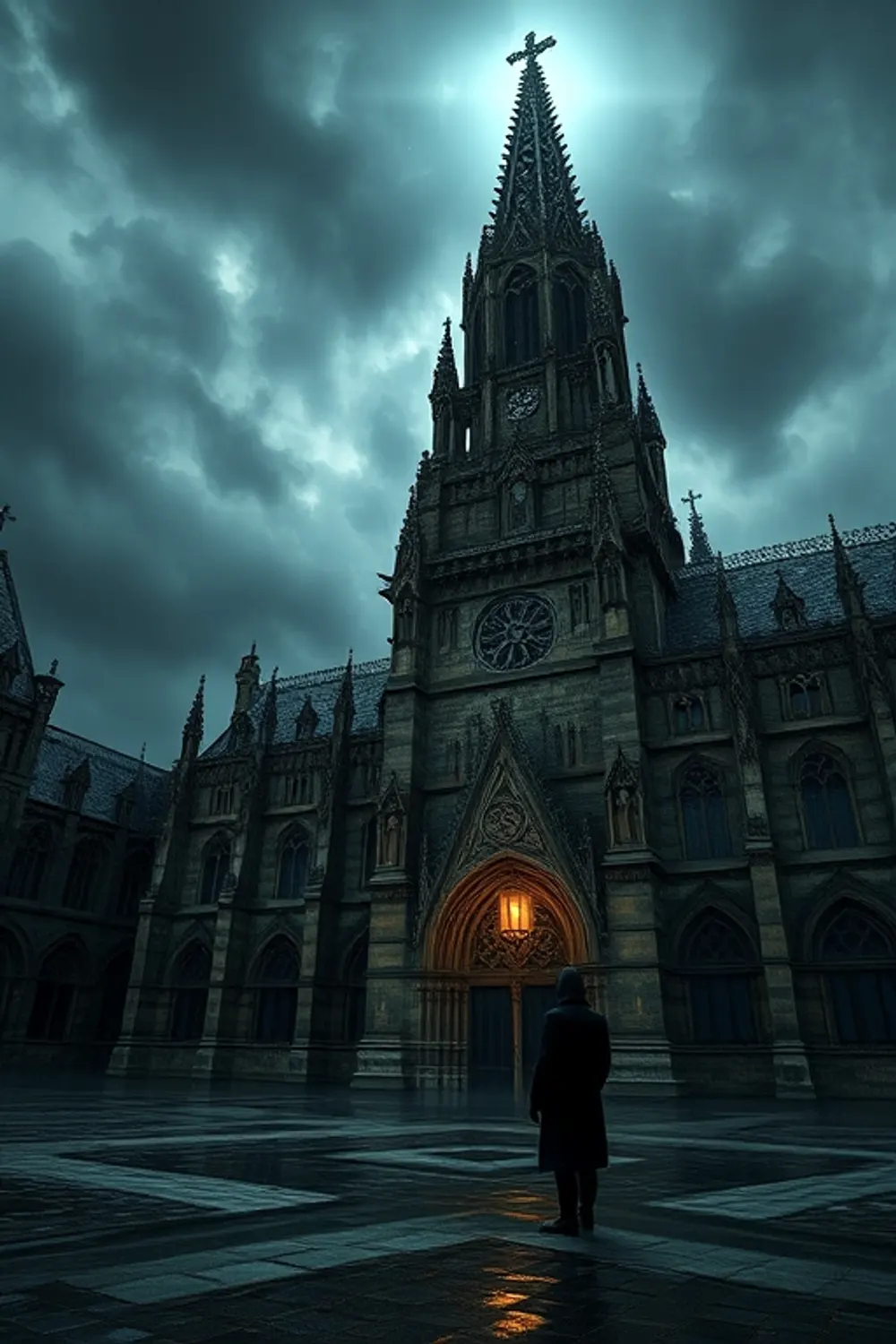 Dark Academia Gothic Architecture: Rain-Soaked Spire - ai prompt image generator example